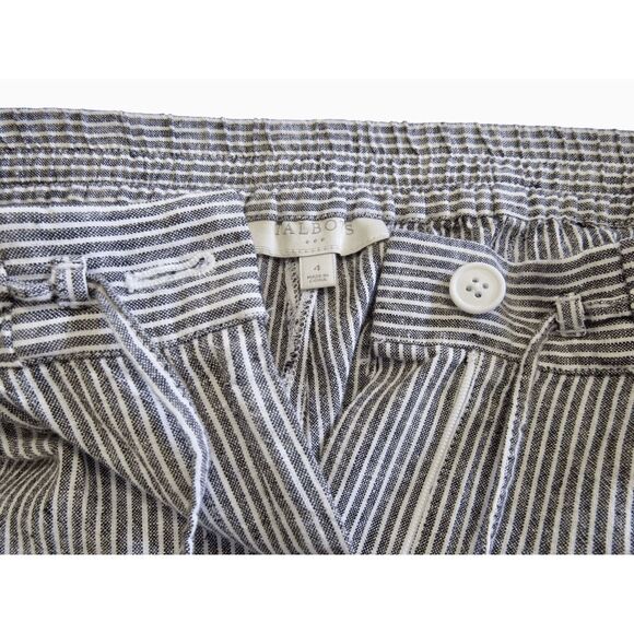 Talbots Pants Linen Blend Gray & White Ticking Striped Wide Leg Ankle 4 NEW - Picture 5 of 6